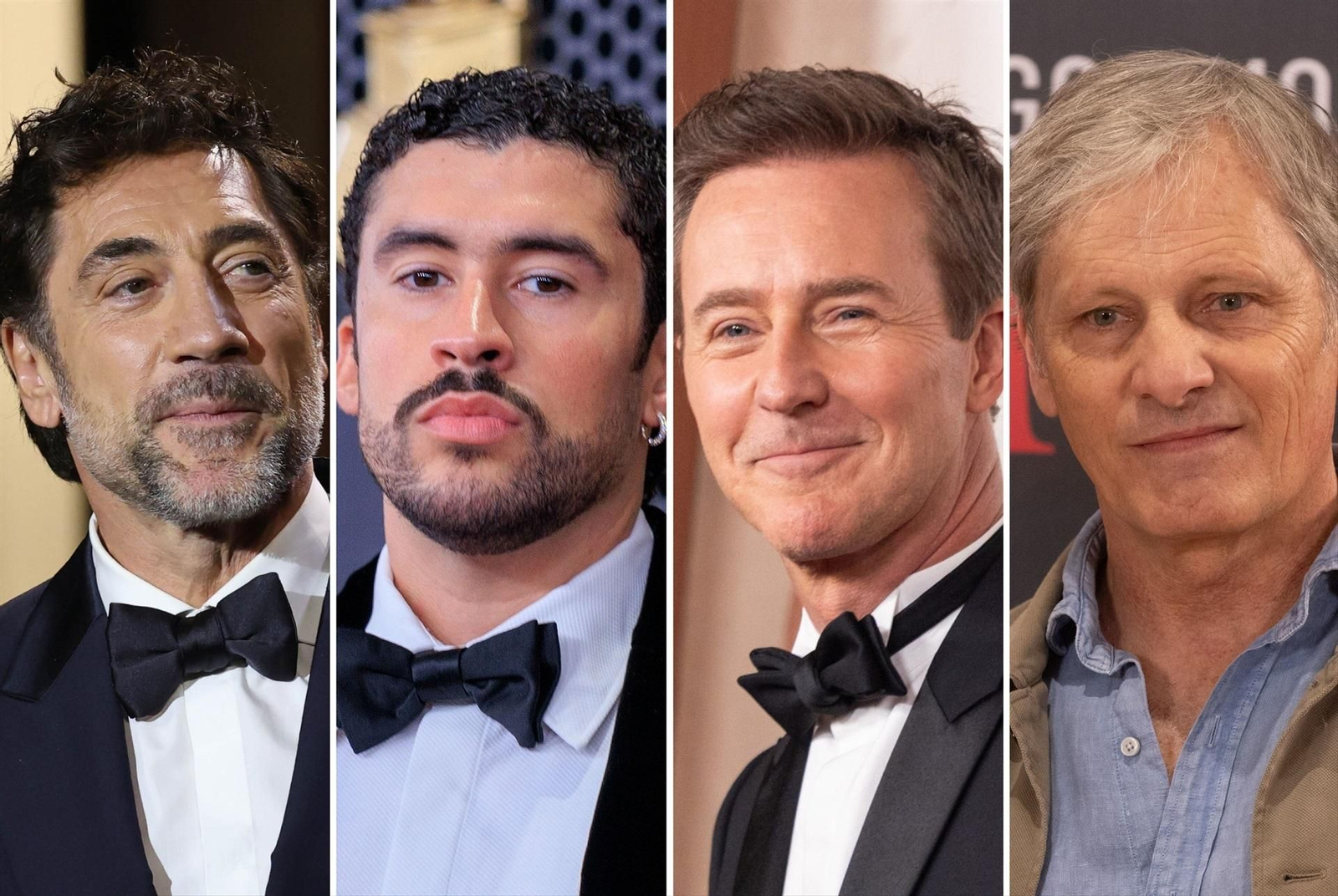 Los actores Javier Bardem, Bad Bunny, Edward Norton y Viggo Mortensen.