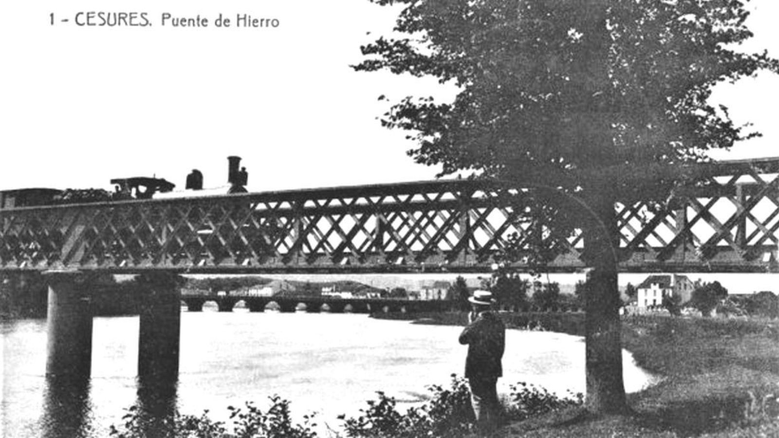Imaxe histórica da ponte sobre o río Ulla dende a que se lanzou Cesáreo.