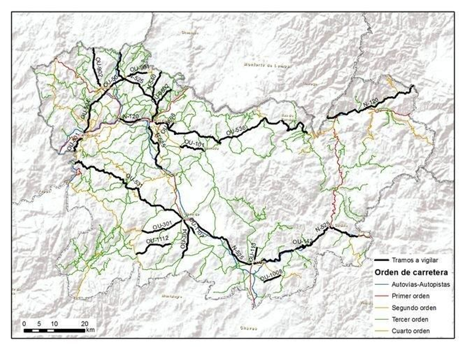 Localización de los radares móviles en vías convencionales de Ourense para la campaña de verano.