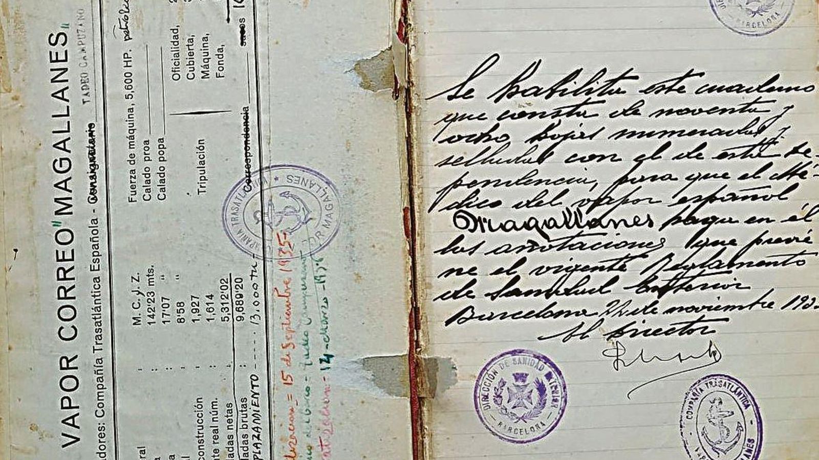 Vista de la bitácora sanitaria del vapor-correo.
