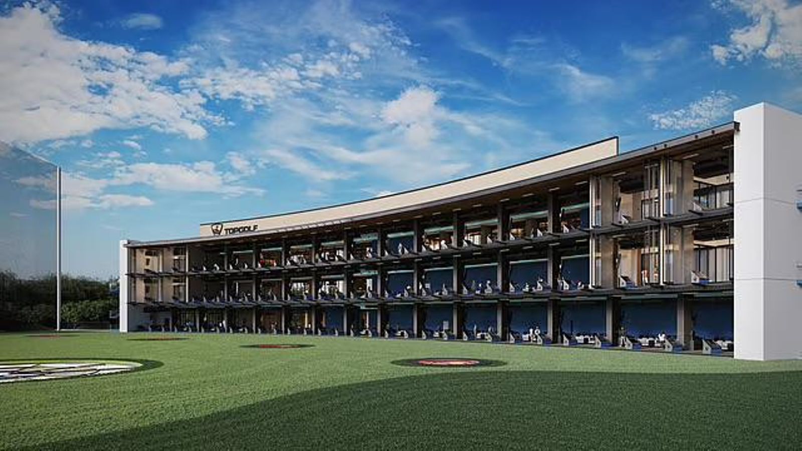 Render del complejo de Topgolf