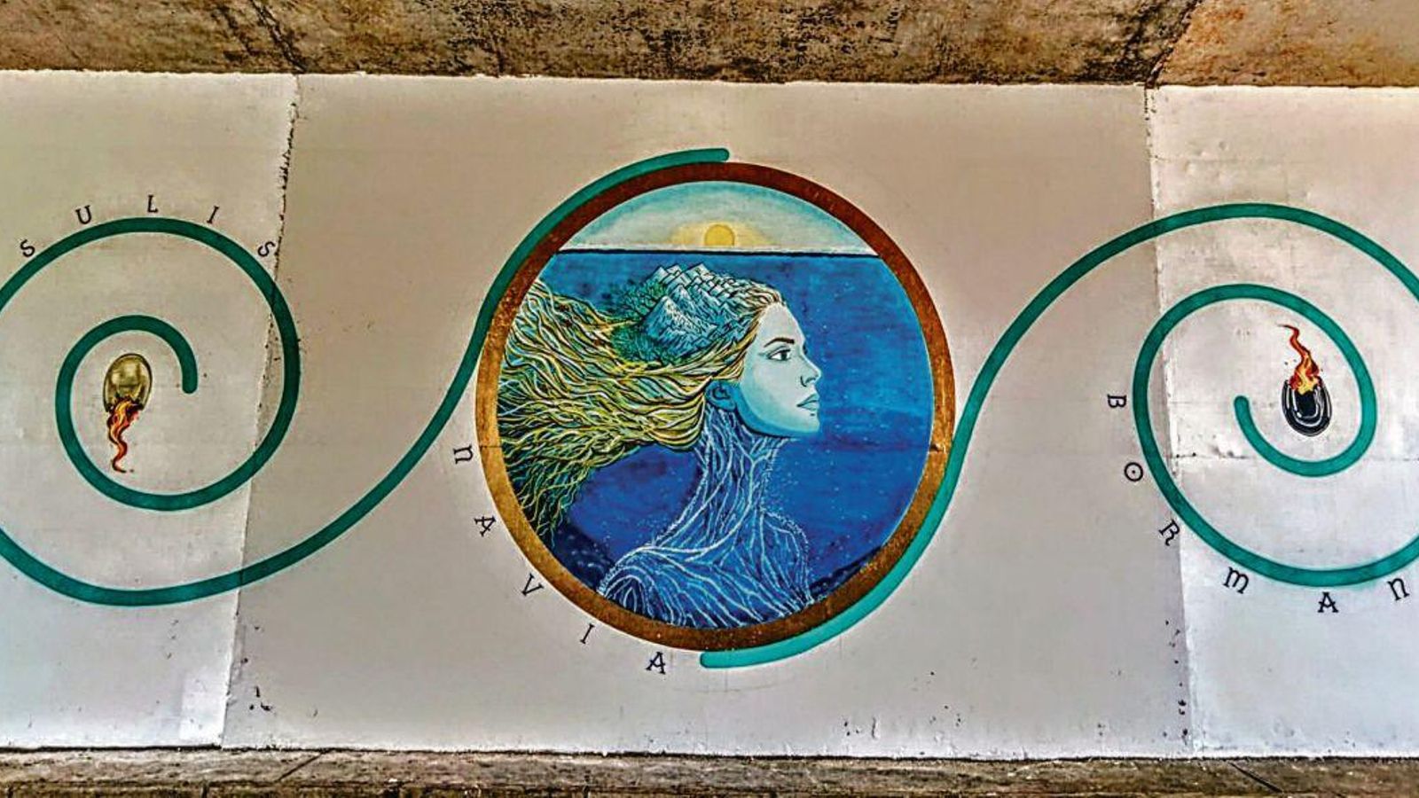 La diosa celta del agua, Navia, protagoniza el mural de Prexigueiro.