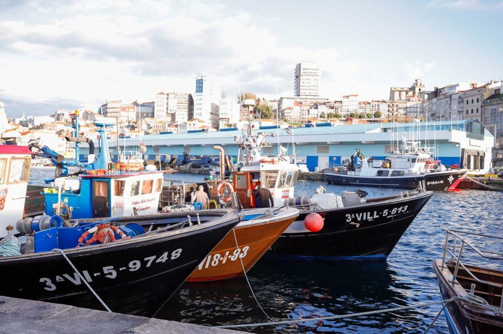 Barcos del cerco amarrados en el muelle de O Berbés.