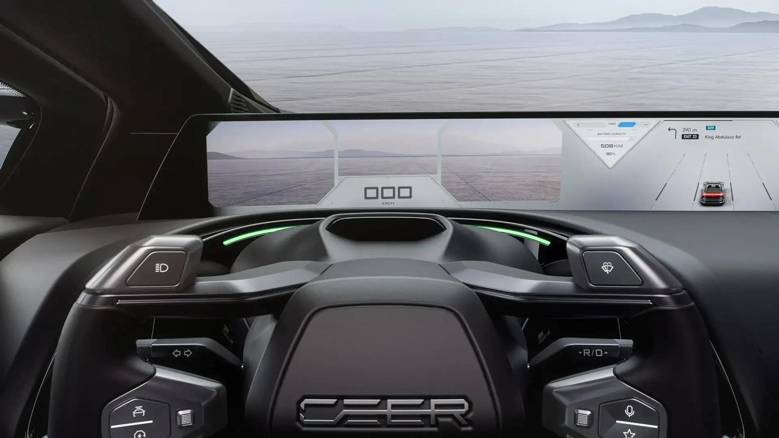 Interior de los nuevos coches eléctricos Exobot, de Arabia Saudí