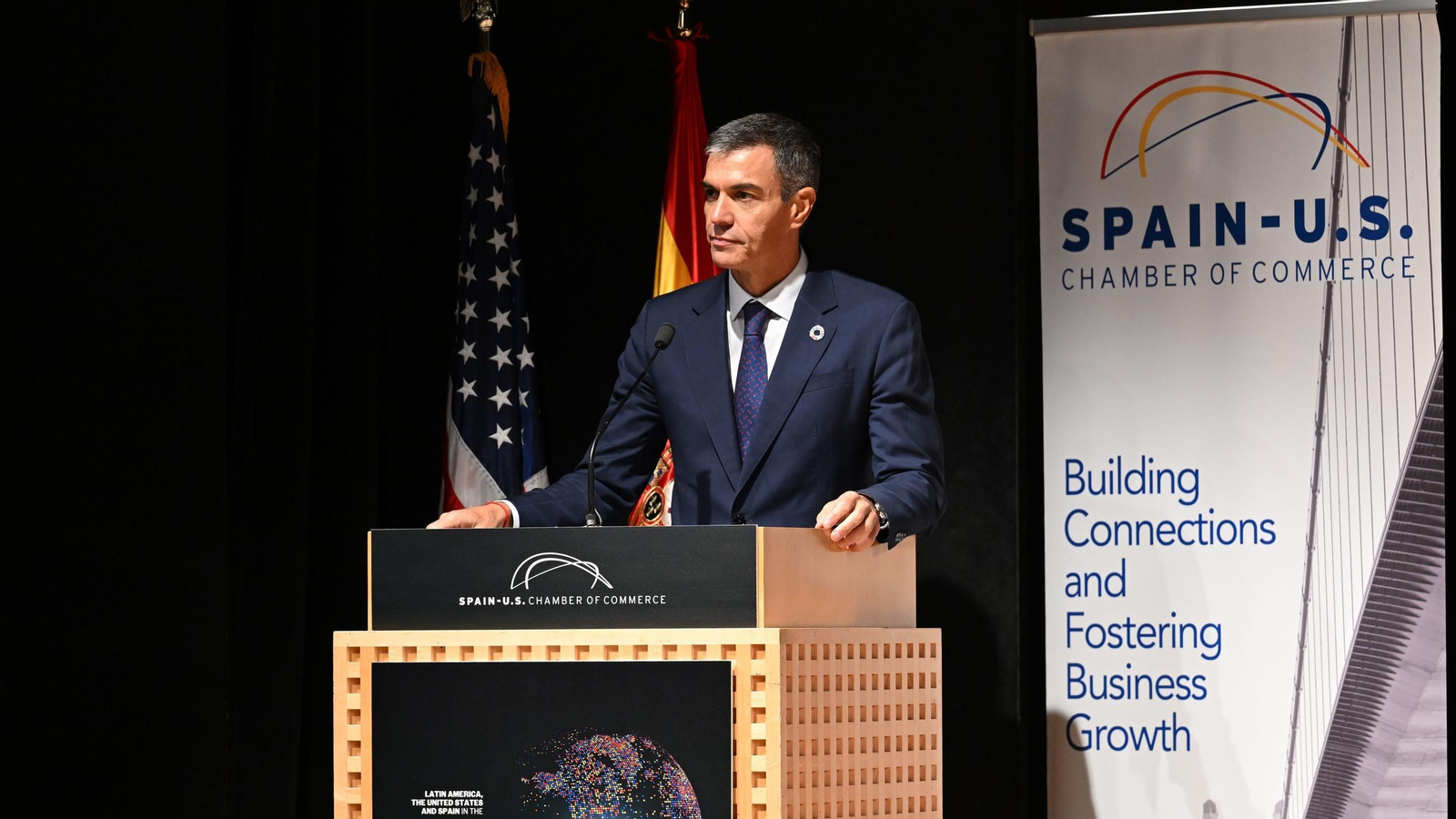 El presidente del Gobierno, Pedro Sánchez, interviene en el evento 'Latin America, the United States and Spain in the Global Economy Forum'