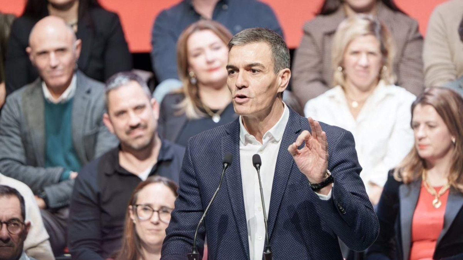 Pedro Sánchez, durante un mitin en Extremadura.