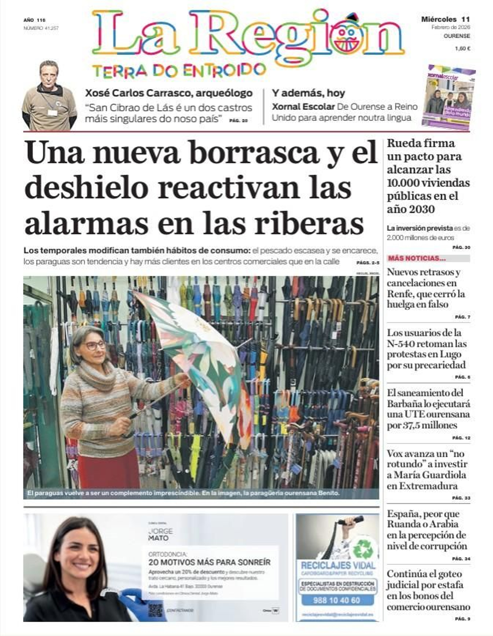 La portada de La Región este miércoles 11 de febrero.