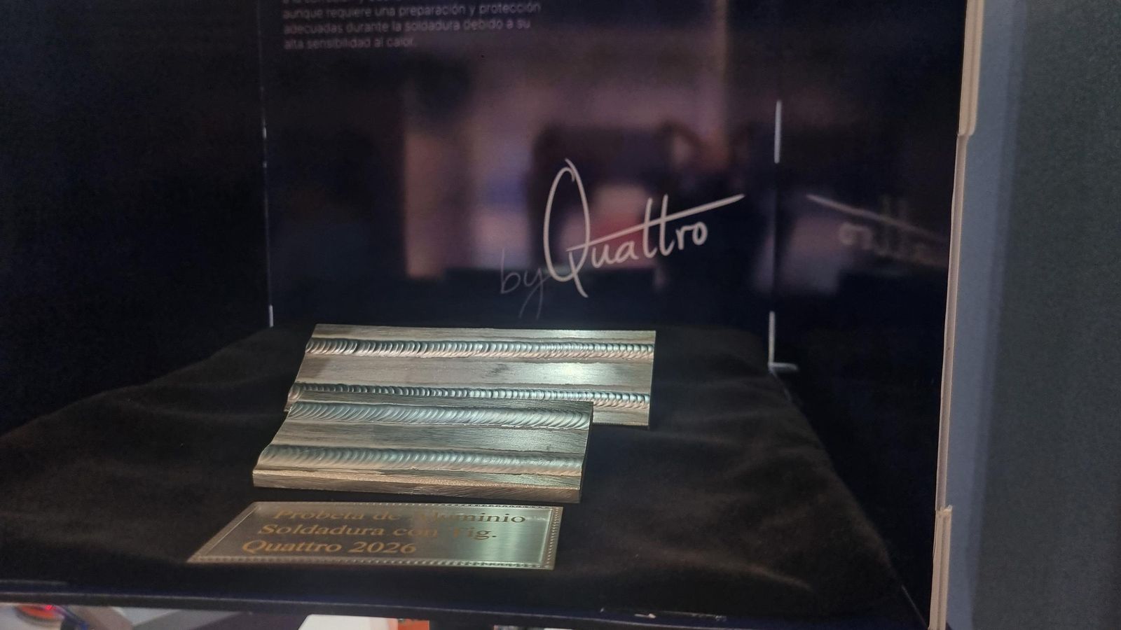 Quattro llevó a Navalia un recargue de acero inoxidable, una probeta de aluminio y otra de acero inoxidable con láser.