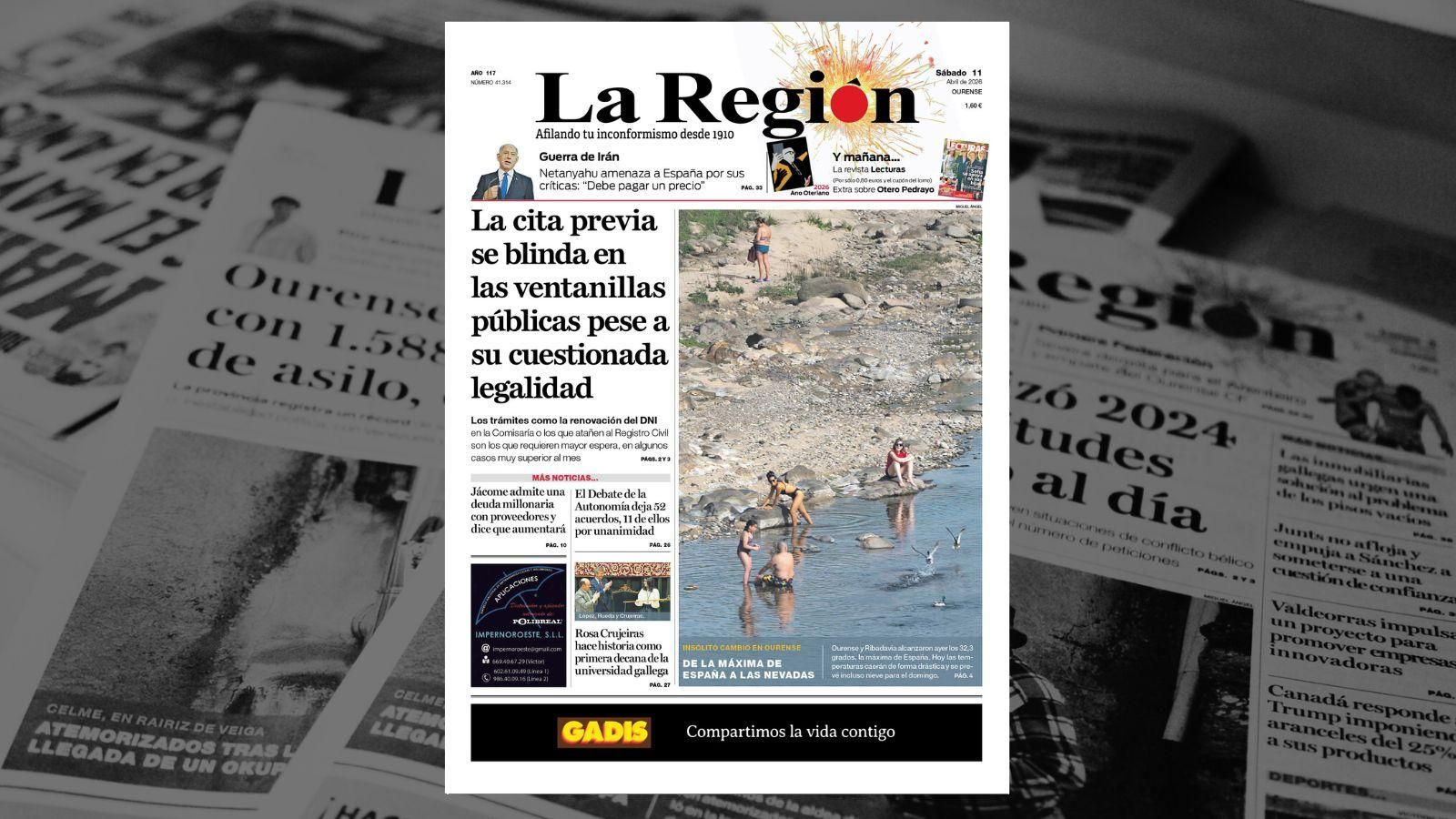 La portada de La Región de este sábado.