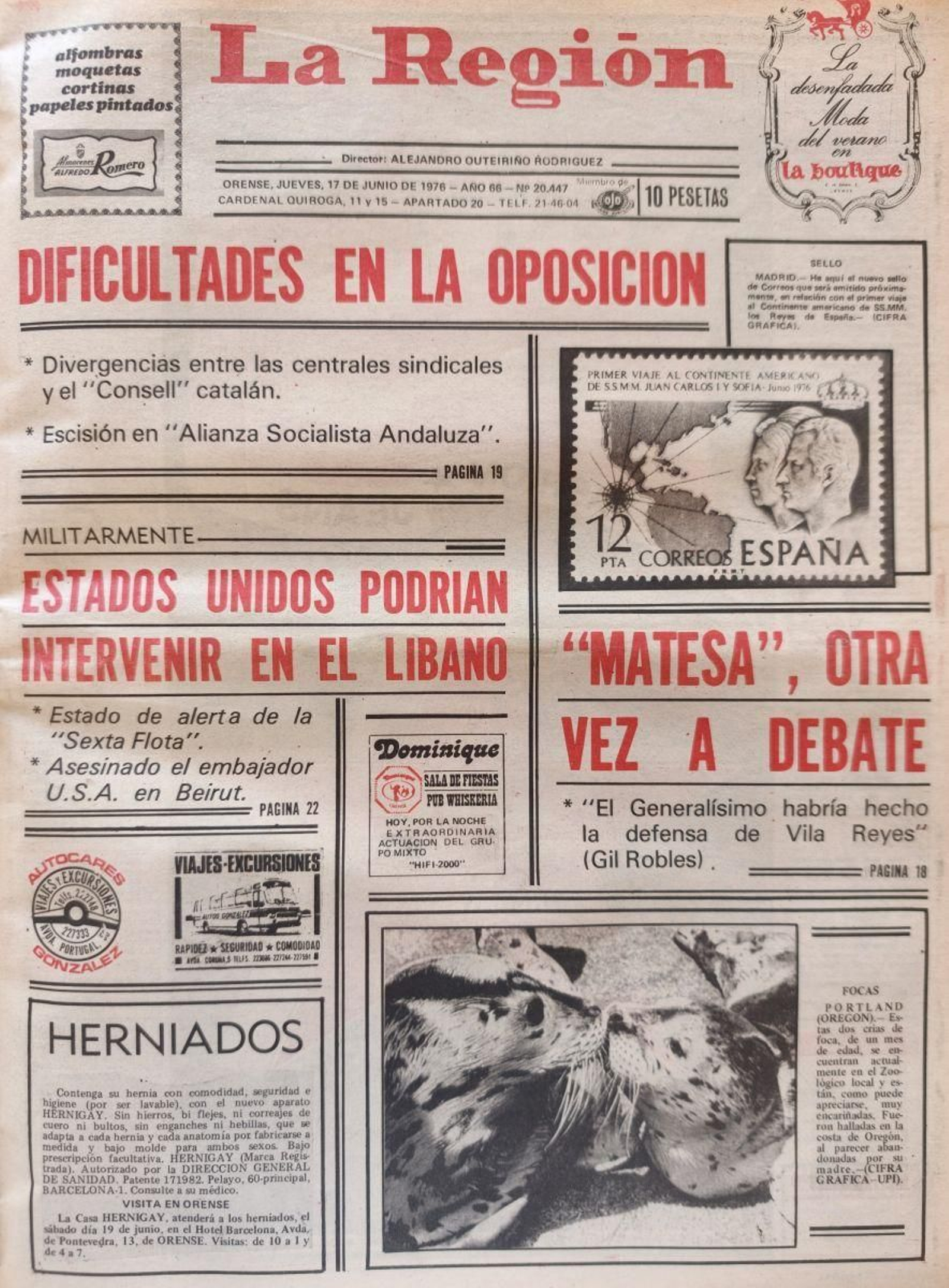 Primera página del 17 de junio de 1976.
