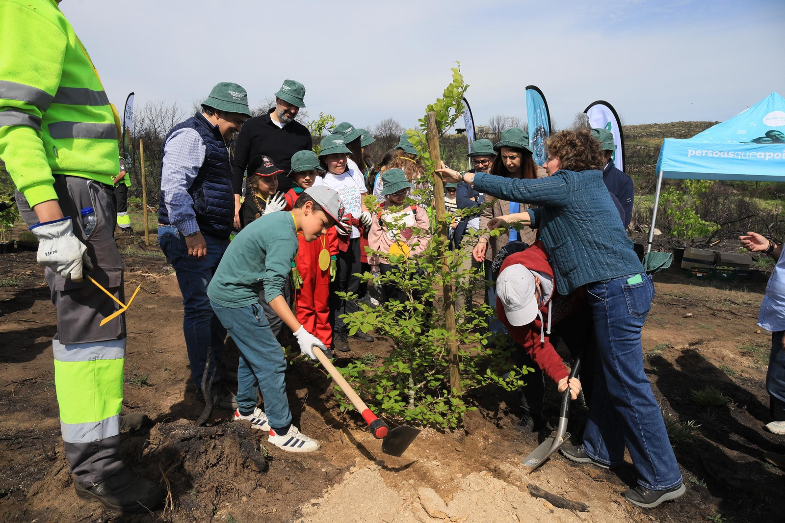 Galería | Numerosos niños reforestan A Caridade tras los incendios del pasado agosto