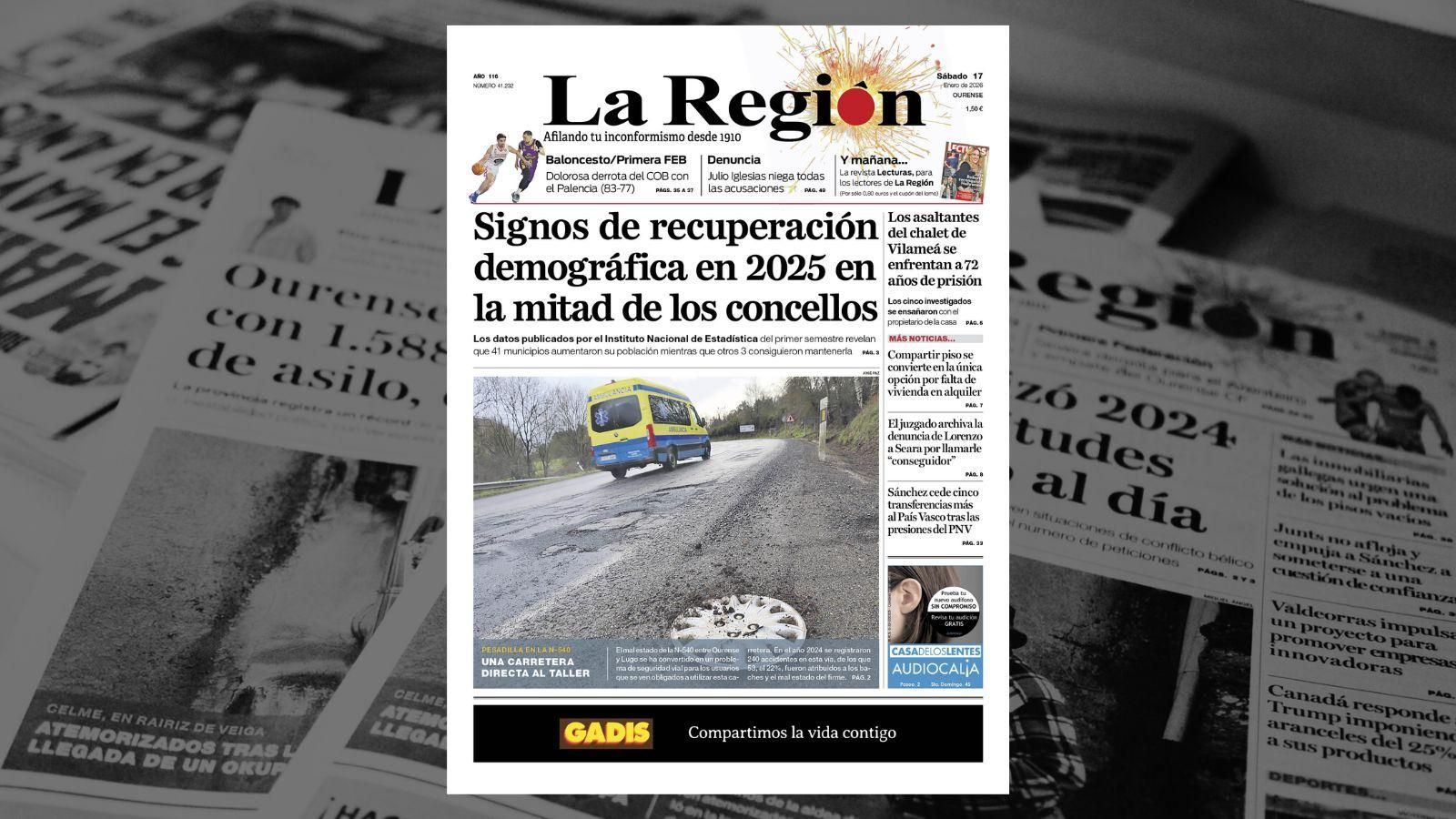 La portada de este sábado 17 de enero de La Región.