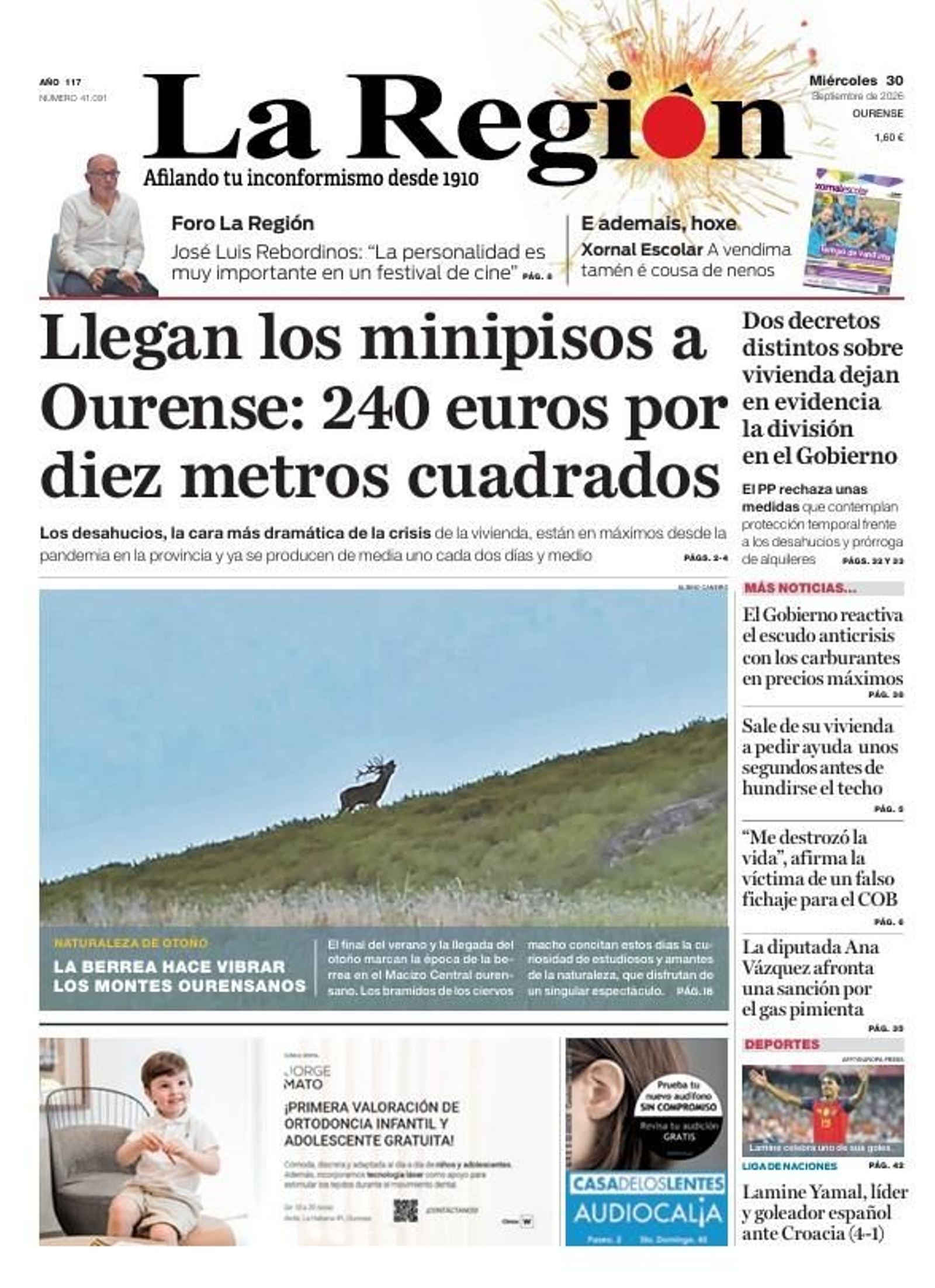 La portada de La Región de este miércoles, 30 de septiembre.