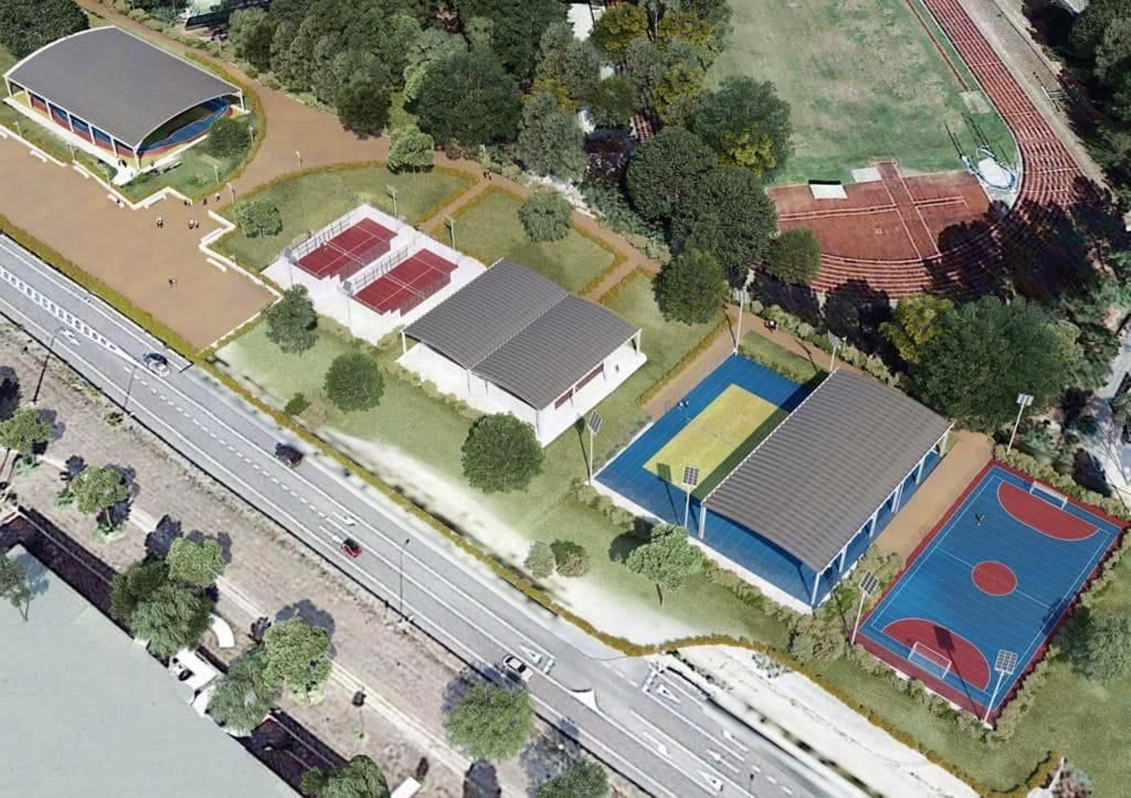 Simulación de los futuros espacios de la zona deportiva.