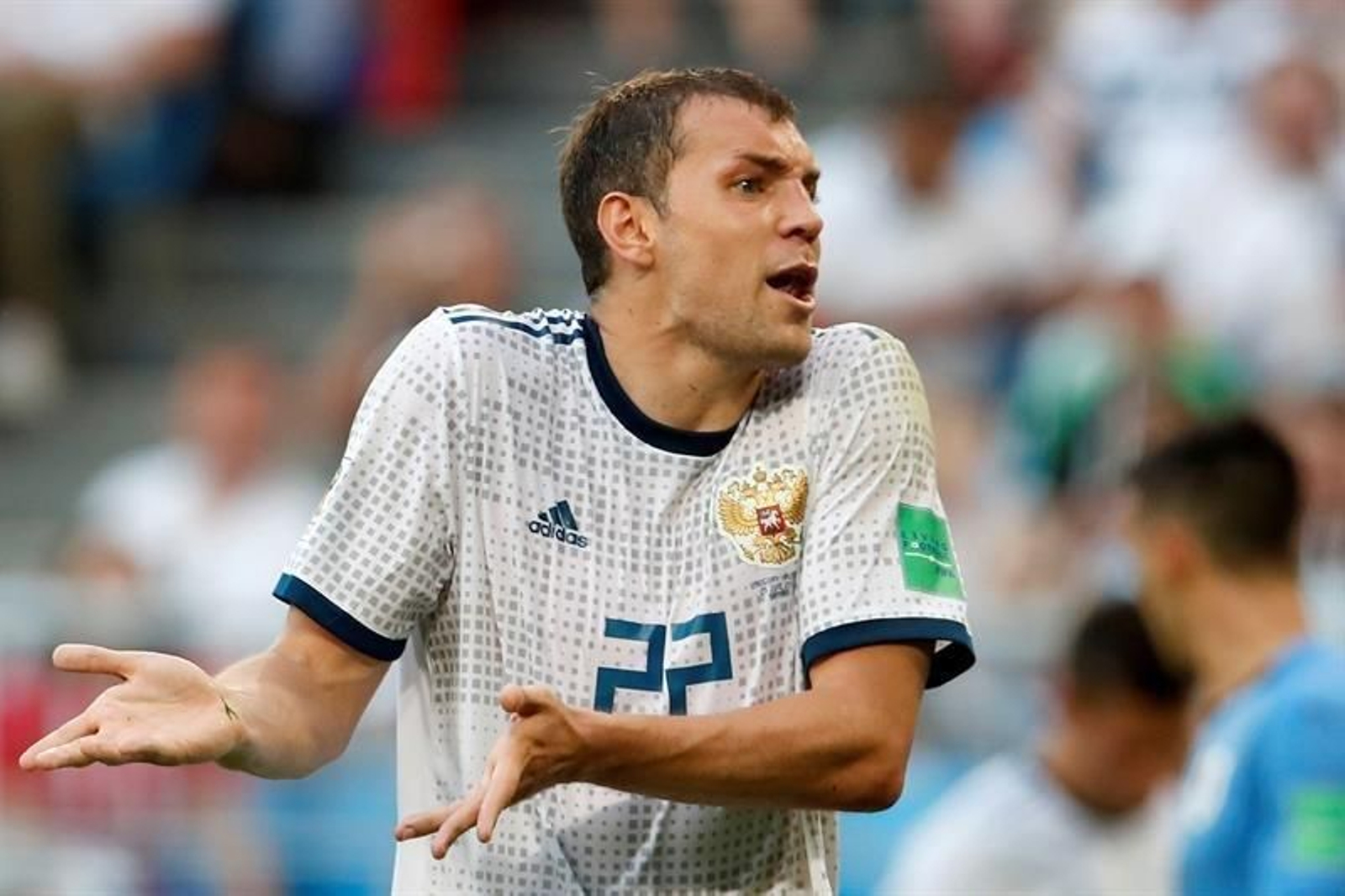 El delantero ruso Artem Dzyuba, durante el partido Uruguay-Rusia