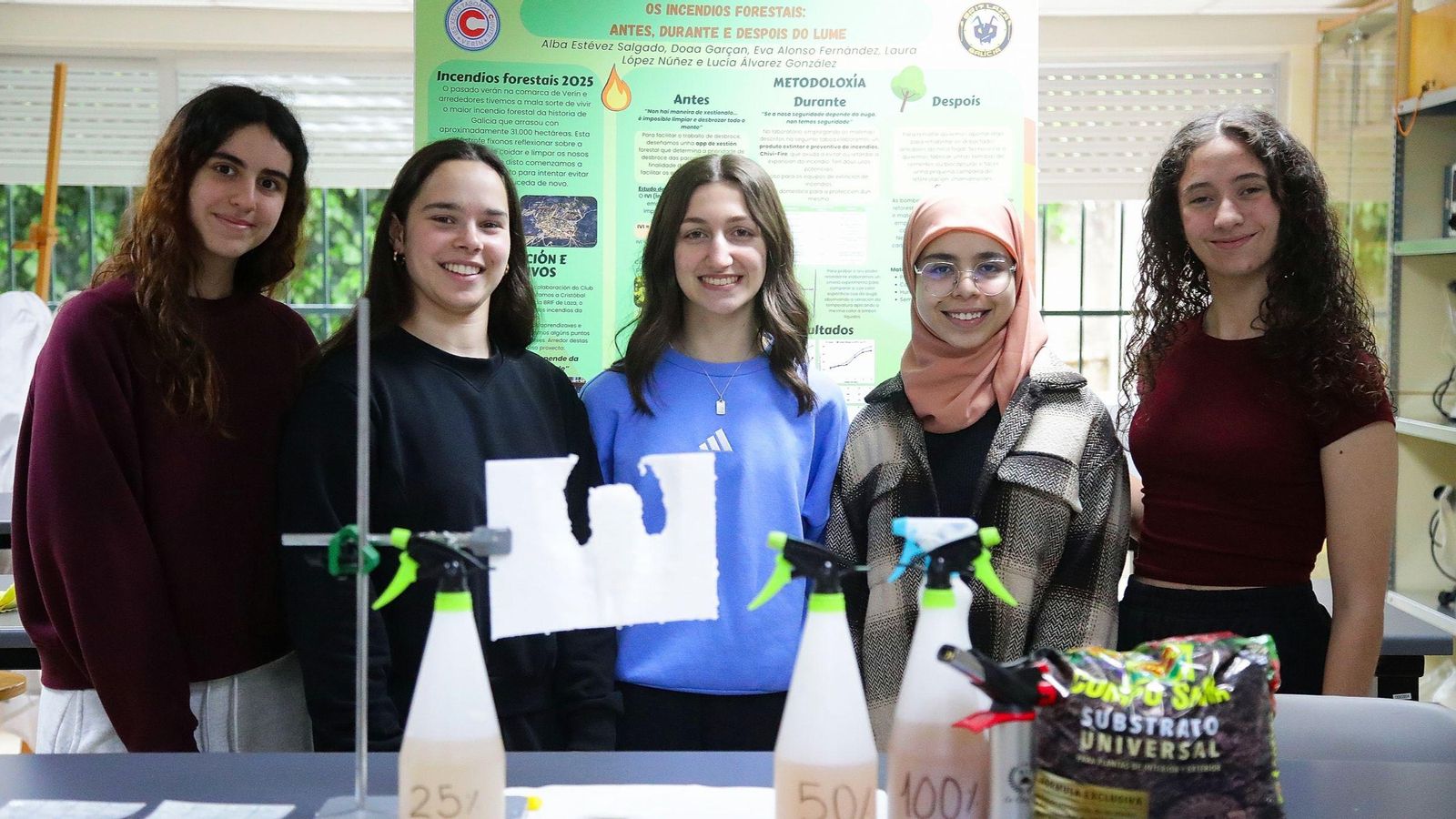 El equipo del Club de Ciencia que forman Alba Estévez, Eva Alonso, Laura López, Doaa Garçan y Lucía Álvarez.