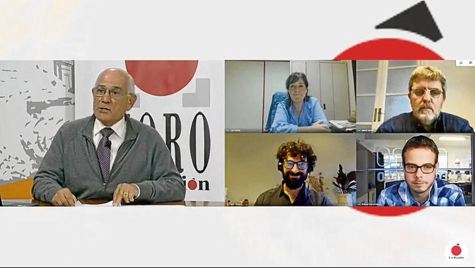 Arturo Maneiro conversa con los cuatro ponentes, de izquierda a derecha y de arriba hacia abajo, Lara Varela, Mario Tascón, Marc Amorós y Juan Méndez.