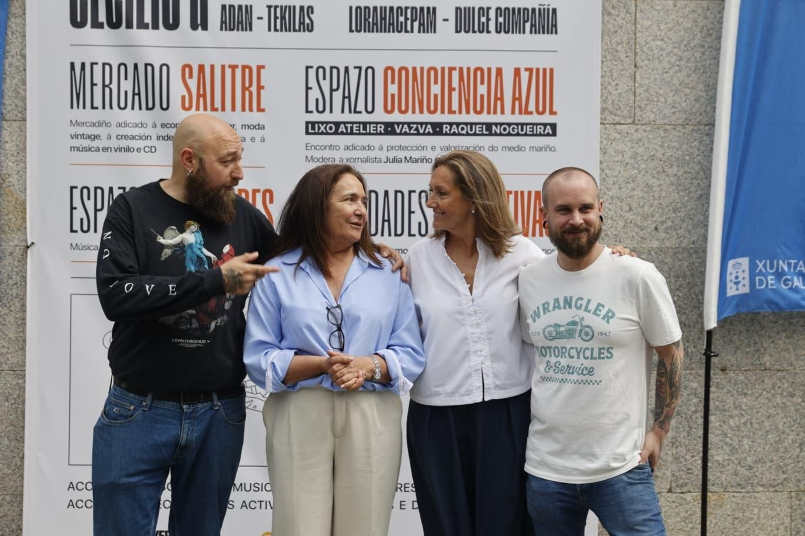 Imagen de la presentación de la Xornada Cultural Mar de Galicia, con Roi Torres, Ana Ortiz y Luisa Sánchez.