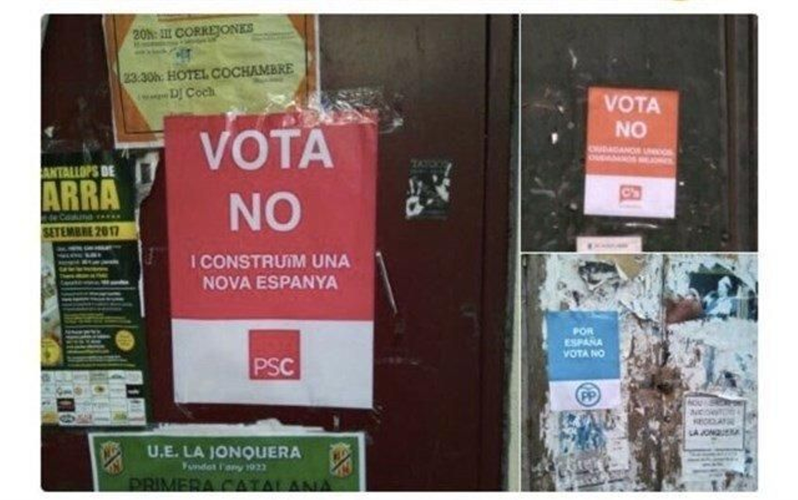 Cuelgan carteles falsos de Cs, PSC y PP a favor del 'no'